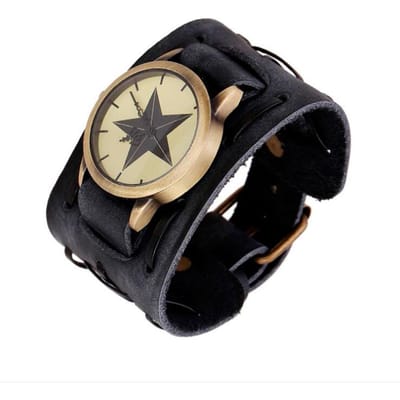 Retro Horloge Grote Brede Echt Lederen Band Horloge Mannen Punk Kwarts Manchet Horloge Polshorloges Armband Ongewoon Polshorloge beige
