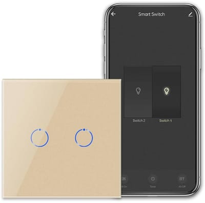 Slimme WiFi Lichtschakelaar met Dubbele Touch Controle en LED Achtergrondverlichting - Werkt met Alexa en Google Assistant