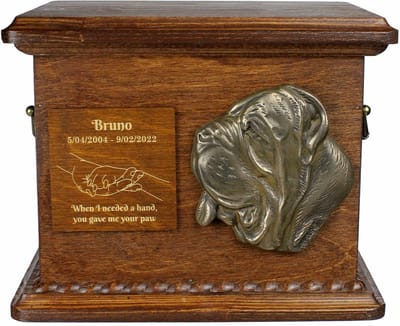 Persoonlijke urn voor Neapolitaanse Mastiff met gravure en reliëf