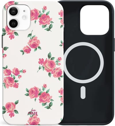 xoxo Wildhearts siliconen hoesje geschikt voor iPhone 12 hoesje - Dream Rose - Magnetisch telefoonhoesje - Magneet case - Kwalitatieve backcover - TPU materiaal - Hoesje met rozen - Roses - Wit / Creme