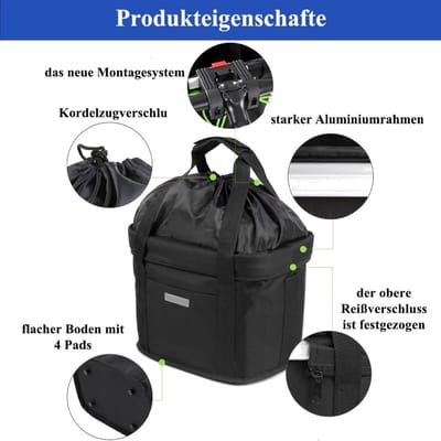 Fietsmand Voor - Stuurmand Afneembaar - Boodschappen Vervoeren - Snelsluitsysteem 15 Sec - 34x25x24 cm - Zwart