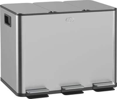 Prullenbak 3 vakken - Afvalscheiding - 3 x 20 L inhoud - Trio pedaalemmer Zilver - Afvalemmer 60 Liter - Recycle Afvalbak - Afvalscheidingsprullenbak - Hygiënisch Afval Scheiden - Keuken Vuilbak - Kantoor Prullenbakk - Zilver