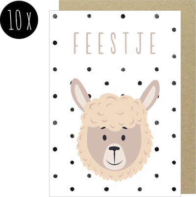 10x Uitnodiging Kinderfeestje / Uitnodigingen Verjaardag / Uitnodigingskaarten | ALPACA | met kraft enveloppen