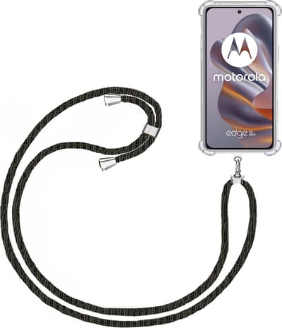 Telefoonkoord + Hoesje Geschikt voor Motorola Edge 50 Neo / Edge 60 Neo - Lengte Verstelbaar - Telefoonketting - Shock Proof Case - Zwart