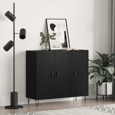 vidaXL - Dressoir - Zwart - Eiken - 90 - x - 32,5 - x - 80 - cm - Bewerkt - hout