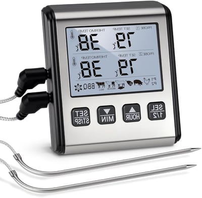 Digitale Vleesthermometer met Dubbele Sonde, RVS Probes, LCD Scherm en Alarm, Temperatuur tot 300°C, Ideaal voor Grillen en Koken in de Keuken