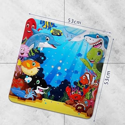 PromoHome Antislip Douchemat voor Kinderen met Zeedierpatroon - 53x53 cm - BPA-vrij PVC Materiaal - Machinewasbaar - Veiligheidsmat voor Badkuip en Douche