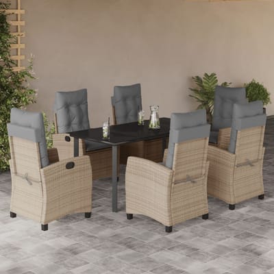 vidaXL - 7-delige - Tuinset - met - kussens - poly - rattan - gemengd - beige
