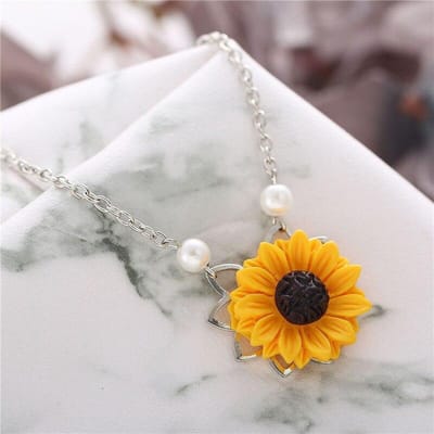 Ketting met hanger zonnebloem zilverkleur