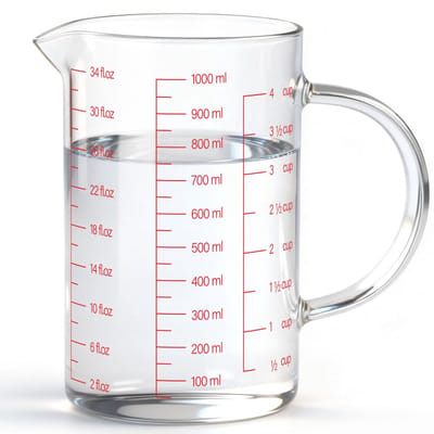 Maatbeker, vloeistof maatbeker met handvat en V-vormige uitloop, ideaal voor mixen en koken, vaatwasser-/vries-/microgolfveilig