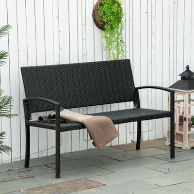 Polyrattan tuinbank 2-zits parkbank met stalen frame en vlechtwerk zwart B122 x D60 x H87cm voor tuin & terras