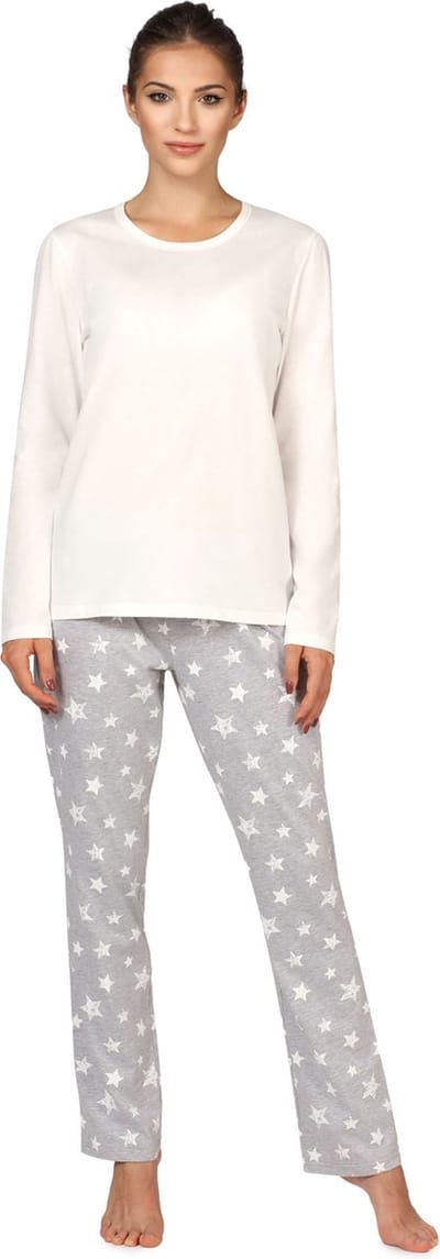 Bellivalini Dames Pyjama - Lange mouwen - Lange broek - Katoen - BLV-BLV50-167-PJ - Crème Melange Sterren - XL