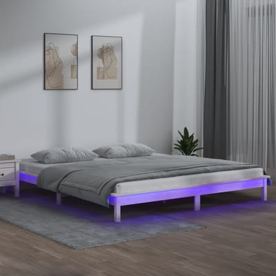 vidaXL - Bedframe - LED - massief - hout - wit - 180x200 - cm