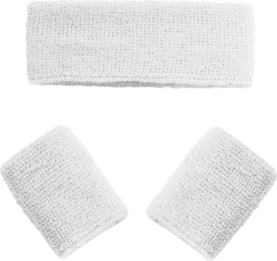 Partychimp voordeelverpakking 6 pack Set Hoofdband Polsbandjes Wit Carnavalskleding Accessoire Set Foute Party - Wit - Polyester - 6 pack