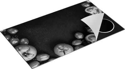 Chefcare Inductie Beschermer Tomaten op Zwarte Marmer - Groente - Zwart Wit - 90x50 cm - Afdekplaat Inductie - Kookplaat Beschermer - Inductie Mat