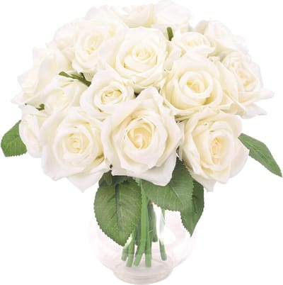 SnelShoppen - Famibay Kunstbloem Boeket - Witte Zijde Rozen - Perfect voor Bruiloft, Huisdecoratie en Feestelijkheden - 2 Stuks