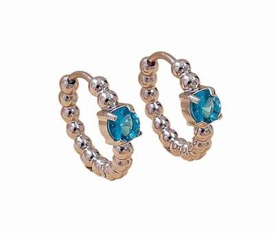 WeLoveSilver oorringen - chirurgisch staal - blauw kristal - bolletjespatroon