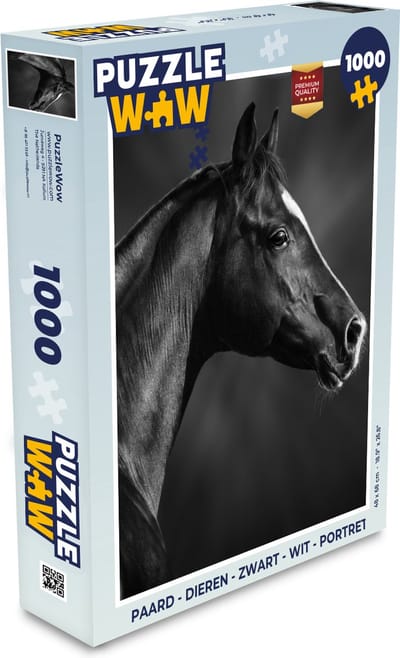 Puzzel Paard - Dieren - Zwart - Wit - Portret - Legpuzzel - Puzzel 1000 stukjes volwassenen