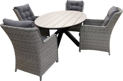 5-delige tuinset | 4 Dublin tuinstoelen (MG) | 180cm ovale Cyprus tuintafel (Wood)