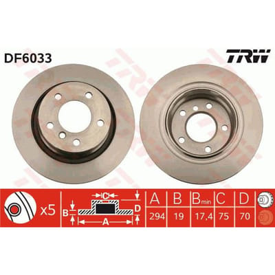 Remschijf TRW DF6033 achter, geventileerd, 1 Stuk
