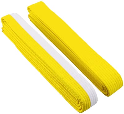 Dailygoods - 2 x Taekwondo riem voor dagelijkse training, judo karate, riem van dikke stof voor vechtkunst, robuuste judo-riem en bescherming voor wedstrijden, 260 cm, geel, wit en geel, 32,5x4x4,8 cm