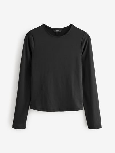 Next - Dames - Zacht aanvoelende top van glad nylon met ronde hals en lange mouwen - Zwart