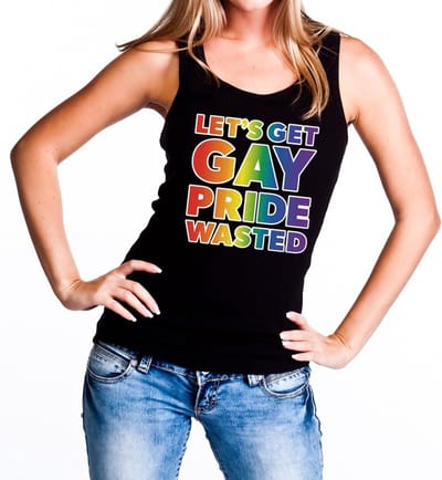 Let's get gay pride wasted tanktop zwart - regenboog singlet zwart voor dames - gaypride S