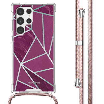 imoshion Hoesje - Geschikt voor Samsung Galaxy S22 Ultra - Design Hoesje met Koord - Bordeaux Graphic