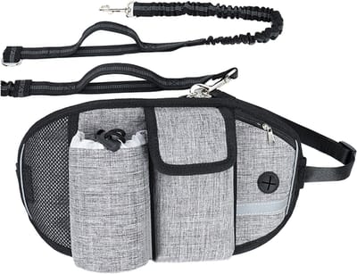 KZQ Hardloophondriem Met Heuptasje - Hands Free Loopriem Voor Hondentraining En Wandelen - Waterdicht En Reflecterend - Grijs