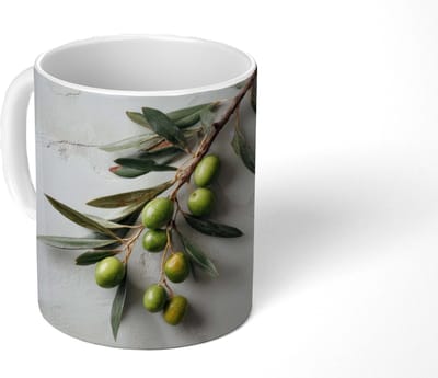 Mok - Koffiemok - Olijventak - Beton print - Mediterraan - Mokken - 350 ML - Beker - Koffiemokken - Theemok