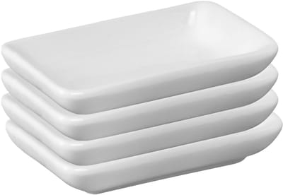 Westmark Set van 4 keramische kommetjes/serveerschaaltjes, rechthoekig, klein, afmetingen: 7,8 x 5 x 1,5 cm, keramiek, Tapas + Friends, wit, 6975224A