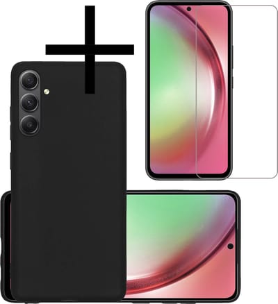 Hoesje - Met Screenprotector - Geschikt voor Samsung Galaxy A54 - Sterk & Shockproof - Back Cover - Siliconen Case - Telefoon Hoes - Zwart