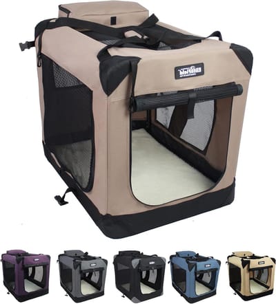 Honden Bench - Huisdieren Kist - Veilig Vervoer - Opvouwbaar Met Fleece - 20 x 14 x 14 Inch - Kaki
