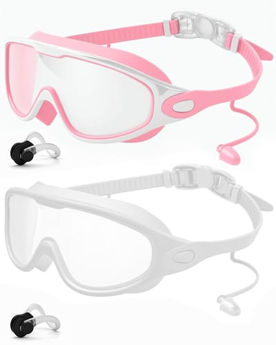 Zwembrillen - Zwem- en duikbrillen - 2-pack - Zwembrillen met breed gezichtsveld anti-condens en UV-bescherming - voor heren dames en kinderen - 2 stuks(Roze, wit)