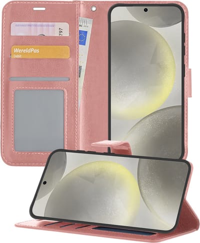 Hoesje - Met Pasjeshouder - Geschikt voor Samsung Galaxy S24 - Luxe Bookcase Portemonee - Flip Case - Kunstleer Book Case - Flipcase - Book Cover - Walletcase - Portemonneehoes - Telefoonhoesjes - Rosé goud