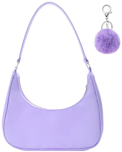 Dailygoods - Aucuu Schoudertas voor dames, nylon Y2K-schoudertas, minihandtas met pomponsleutelhanger en ritssluiting, cadeau voor Kerstmis, verjaardag en jubileum, Paars, 27*23*7 cm