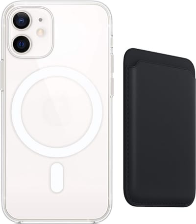 Stravo Clear Hoesje met magnetic Wallet Card Holder - Geschikt voor iPhone 12 - Beschermhoes met magnetische leren kaarthouder wallet – Ondersteunt draadloos opladen - Zwart