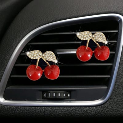 2/4 pièces Diffuseur Décoratif Cerise Incrustée de Diamants pour Bouche d'Aération de Voiture, Désodorisant Parfumé pour Femmes one-size&2pcs rouge