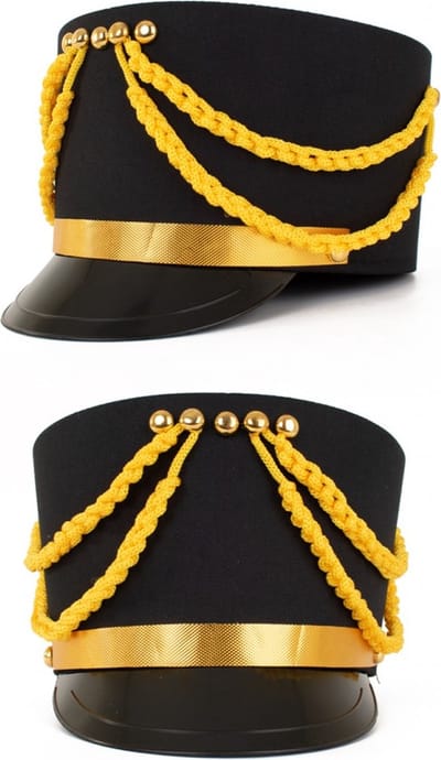 KIMU® Fanfare Hoge Hoed Zwart Goud - Maat 58 59 60 - Harmonie Muziekkorps Parade Majorette Orkest - Dames Heren Kolbak Volwassenen Feesthoed Festival
