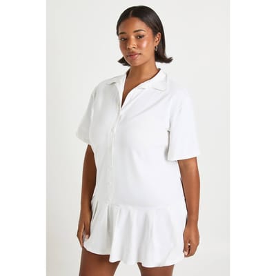 boohoo Dames Plus geplooide zoom skater-overhemdjurk | Wit | Maat: 44
