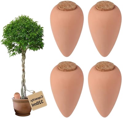 SnelShoppen - Automatische Irrigatie Oyas 4 × 320 ml, Terracotta Waterdispenser voor Planten, Zelfbewaterende Kegel voor Bloempotten, Ideaal voor Tuin