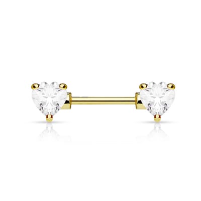 Tepelpiercing hart met steen 1.6x16 - goud - LMPiercings