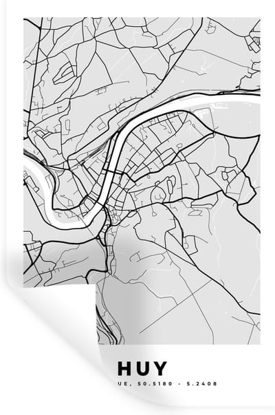 Muurstickers - Sticker Folie - Plattegrond – Huy – Zwart Wit – Stadskaart - Kaart - 20x30 cm - Plakfolie - Muurstickers Kinderkamer - Zelfklevend Behang - Zelfklevend behangpapier - Stickerfolie