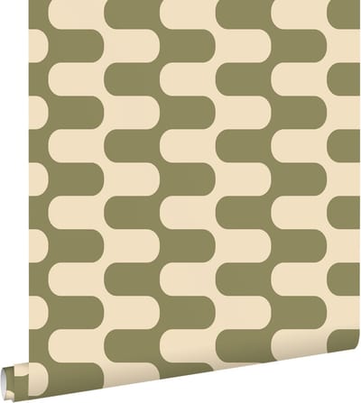 ESTAhome behang golvende lijnen groen en beige - 50 x 900 cm - 132142