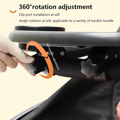 Universele Kinderwagen Snacktafel met 360° Draaibare Bekerhouder en Telefoonsteun | Zwart