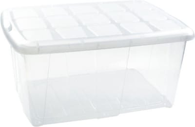 Plasticforte opslagbak organizers met deksel - transparant/wit - 60 liter - kunststof