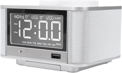 Bluetooth Luidspreker - Wekker Radio - Muziek Luisteren - Draadloos Opladen - 14 x 11 cm - Wit
