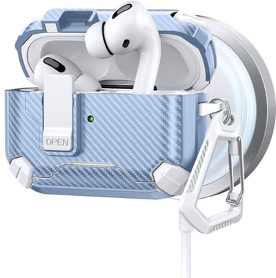Telestore - AirPods Pro 3 Carbon hard case cover - Carbon hybride licht blauw hoesje Beschermhoes - AirPods pro 3 Cover - hoesje geschikt voor Apple Airpods pro 3 - licht blauw - Carbon hard cover - met MagSafe functie