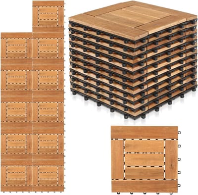 Houten Terrastegels - Vlondertegels Tuintegels - Buitenruimte Aankleden - Snel Kliksysteem - 30x30 cm 55 Stuks - Houtkleur