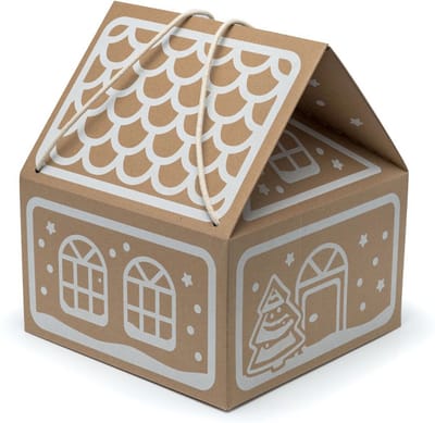 Kerstcadeauverpakking, huis met witte opdruk 30x30x35 cm